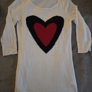 Cupio Cream Sweater with Black and Red Heart Design